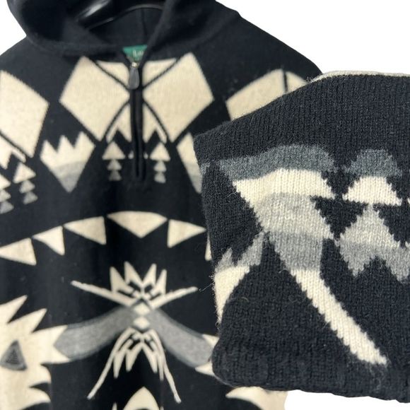 Vintage Ralph Lauren Sweater Lambswool Southwestern Hooded Black Size Medium - Picture 3 of 12